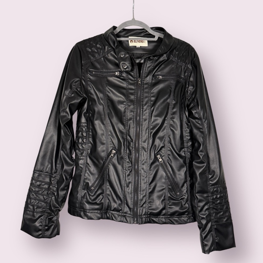 Blivener Black Faux Leather Moto Zip Up Jacket Size Medium